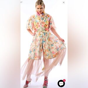 Aratta Floral Sheer Jumpsuit with Pink and Cream Accents